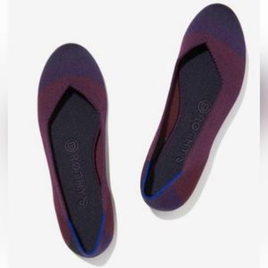 Rothy's Flats, size 7.5, Maroon/Wine Red with Indigo/Navy/Black Stripe Detail